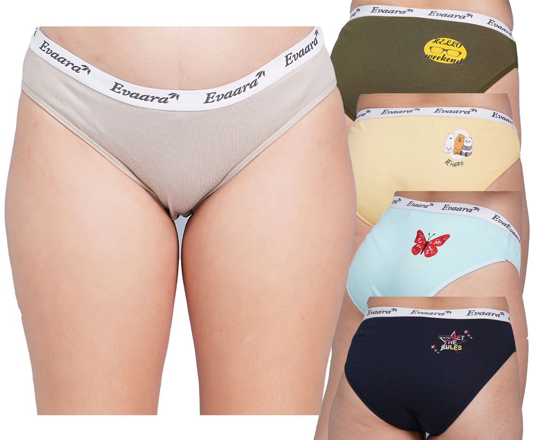 5 Pcs 100% Pure cotton washable sticker brief, hipster mid rise