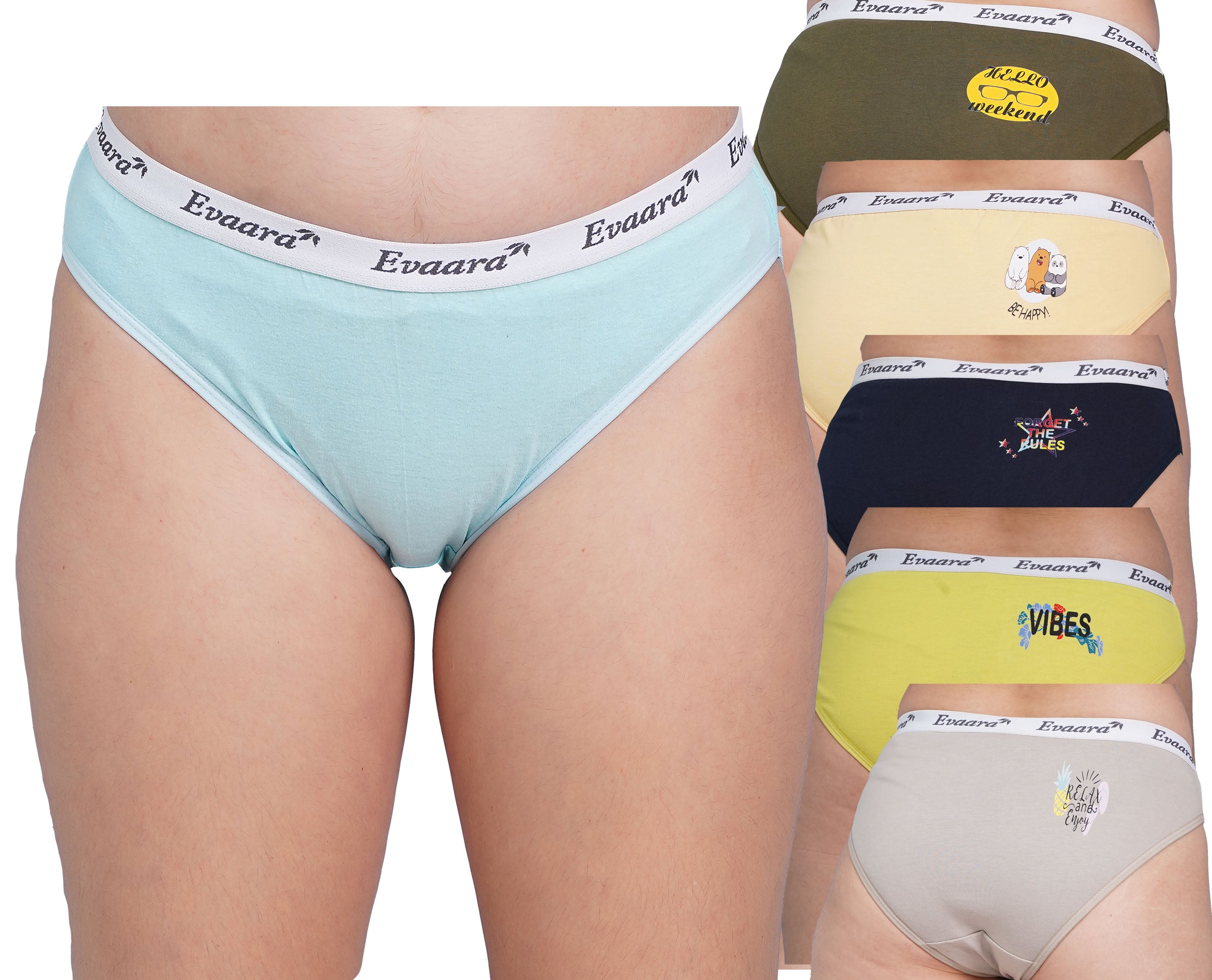 6 Pcs 100% Pure cotton washable sticker brief, hipster mid rise