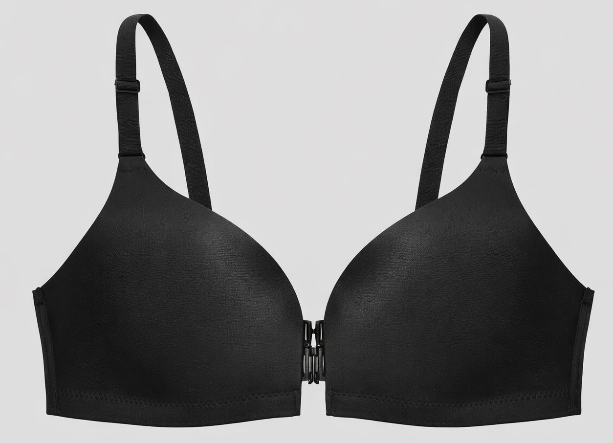 Seamless Front-Closure Bra – Black Padded Wire-Free Everyday Comfort