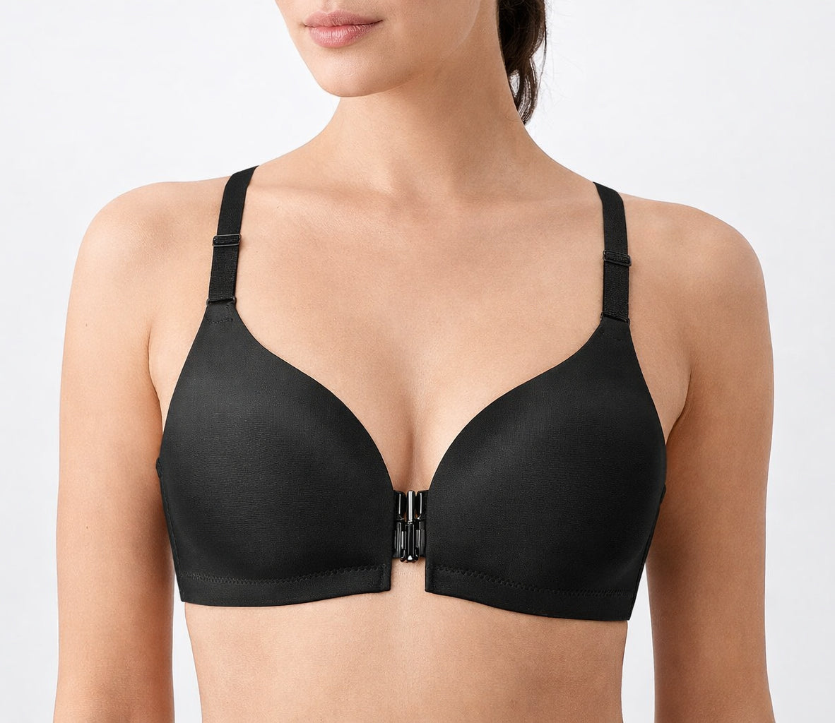 Seamless Front-Closure Bra – Black Padded Wire-Free Everyday Comfort