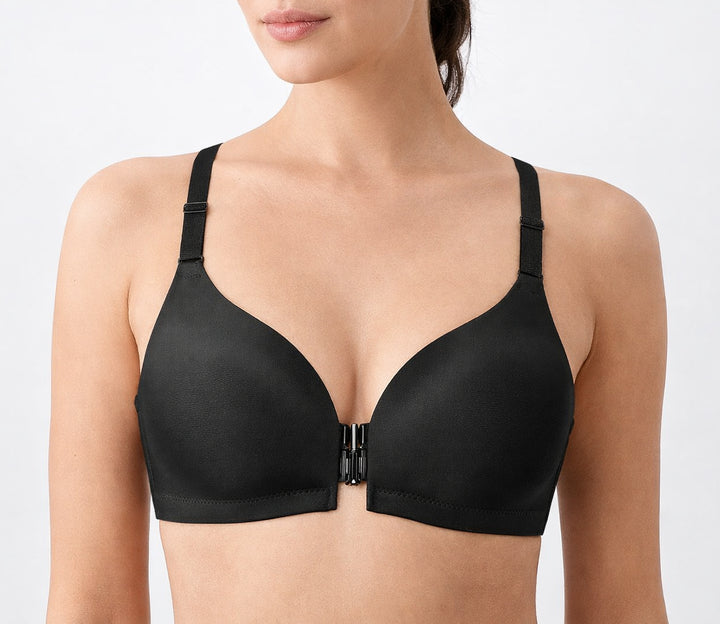 Seamless Front-Closure Bra – Black Padded Wire-Free Everyday Comfort