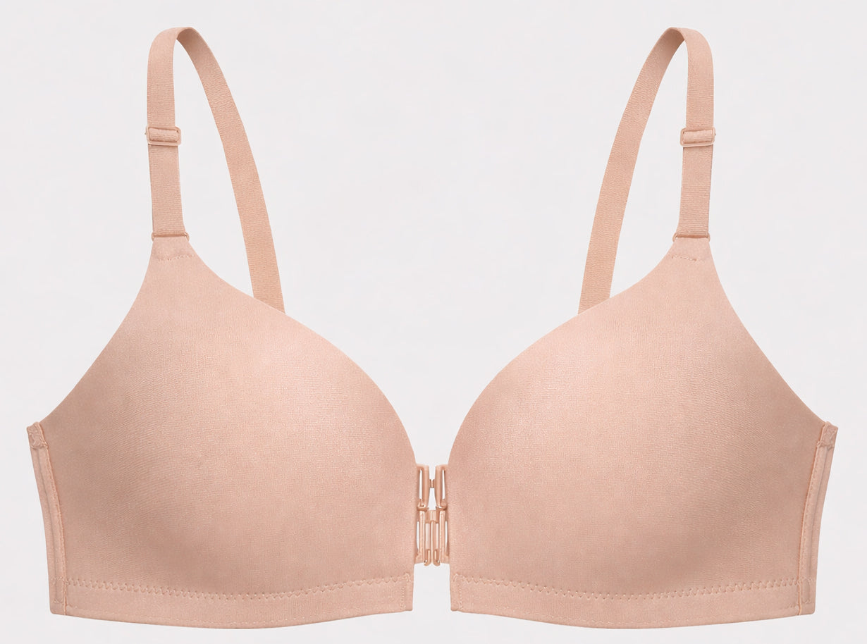 Seamless Front-Closure Bra – Nude Padded Wire-Free Invisible Support