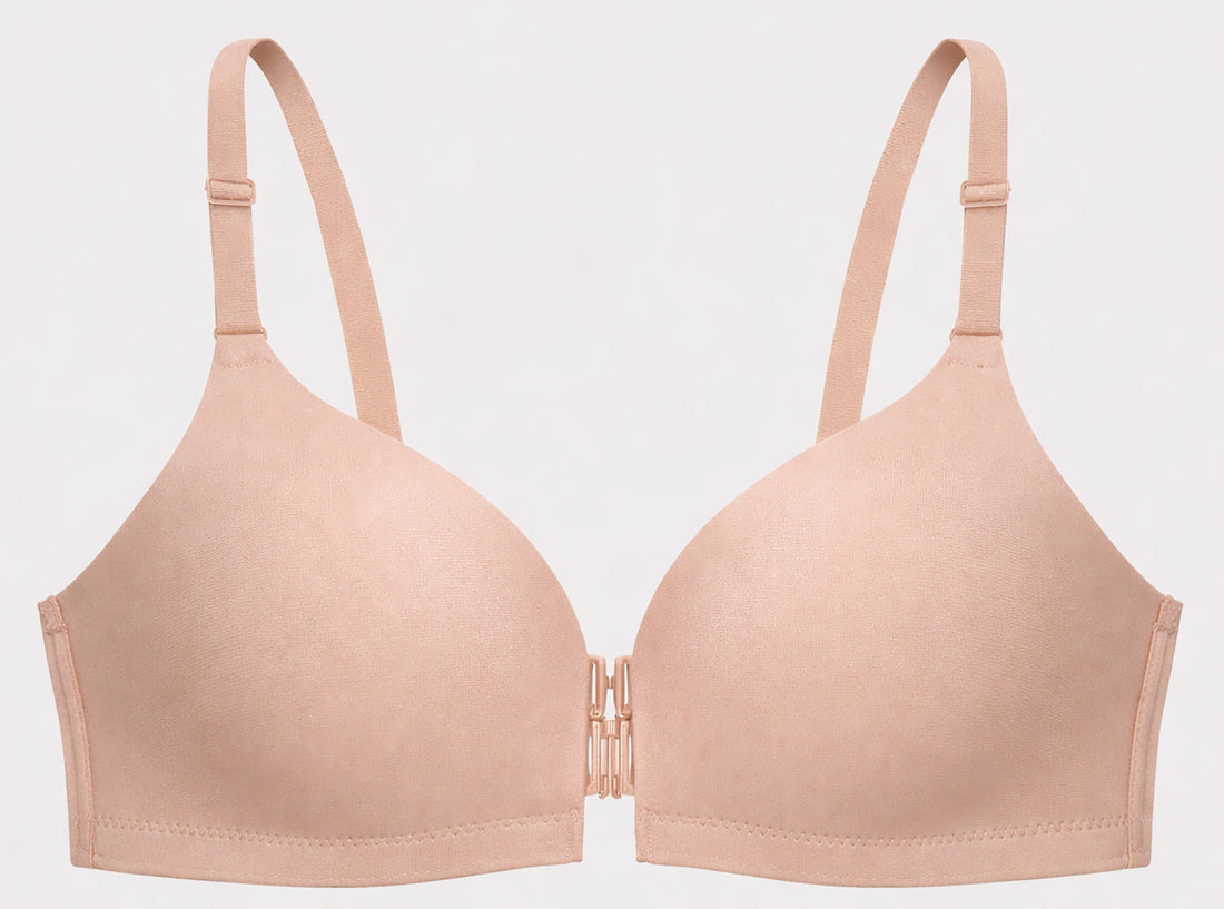 Seamless Front-Closure Bra – Nude Padded Wire-Free Invisible Support