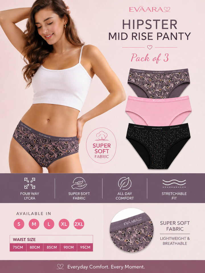 3 Pcs extra soft heart brief, hipster mid rise
