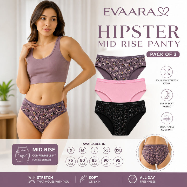 3 Pcs 92% Cotton & 8% Spendex extra soft Printed brief