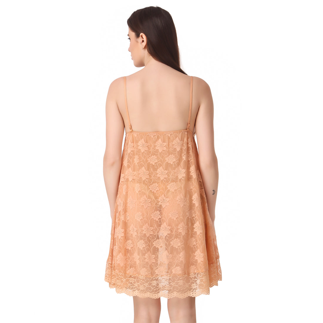 Elegant Lace Slip Nightdress – Sheer Floral Lingerie in Peach