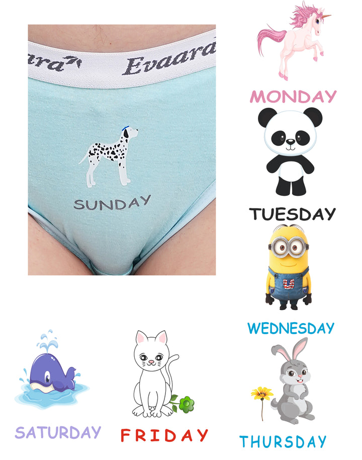 7 Pcs 100% Pure cotton washable all days stickers brief hipster mid rise